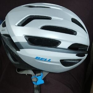 Bell, Primus Silver and Black Bike Helmet with Blue Accents